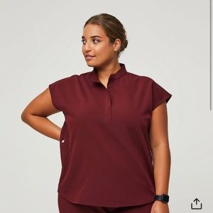 FIGS Burgundy Rafaela Oversized Scrub Top. Size Large.